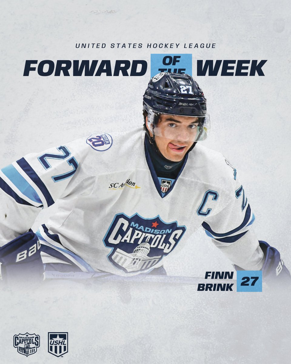Congrats to both Finn Brink and Caleb Heil on taking home the Goalie and Forward of the Week in the USHL.

#GoCapsGo