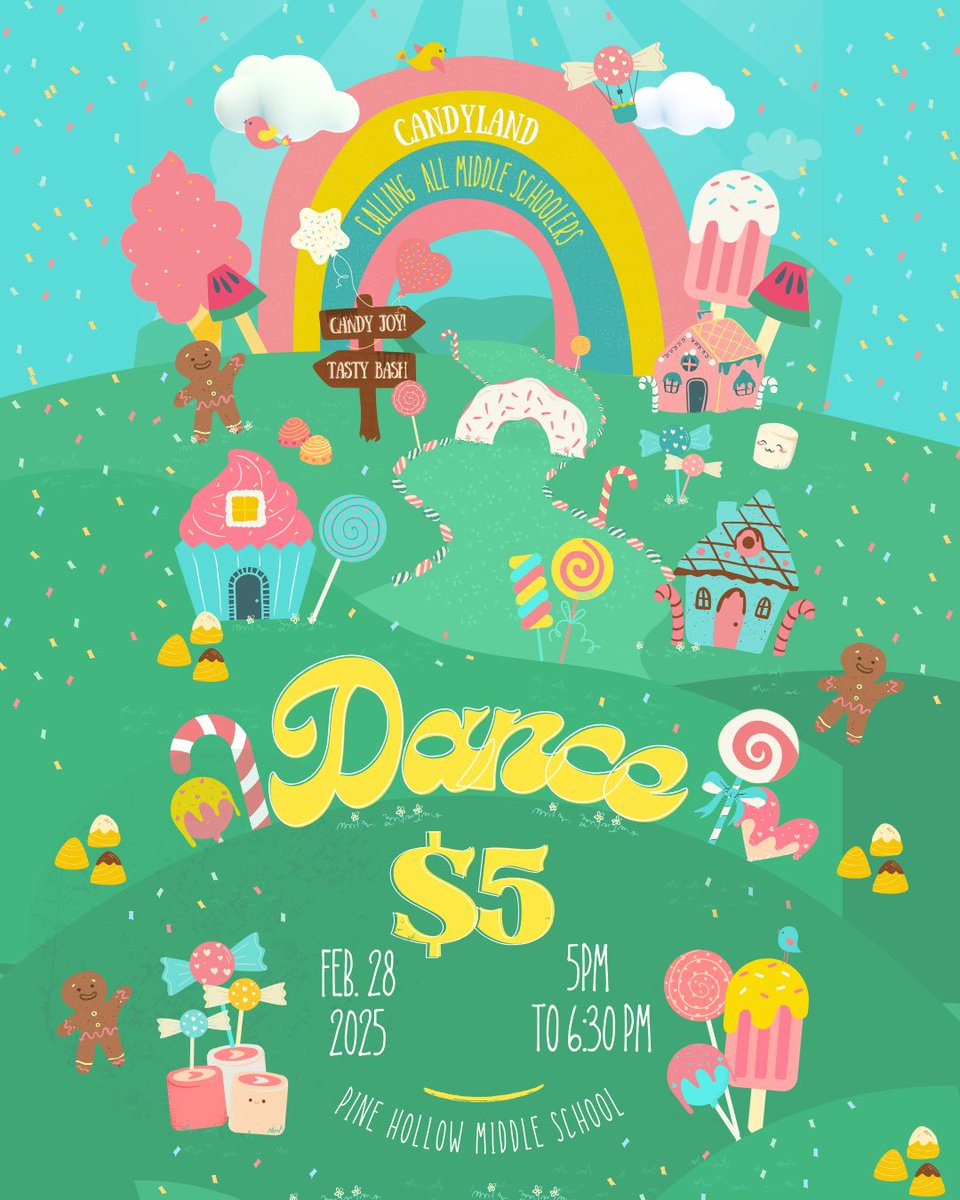🎟️ Dance tickets are on sale now!🎟️Before school Tuesday, Wednesday, Thursday.
Tuesday 6️⃣- 6th Grade Lunch
Wednesday 8️⃣- 8th Grade Lunch
Thursday 7️⃣- 7th Grade Lunch 
$5 Cash 🍭