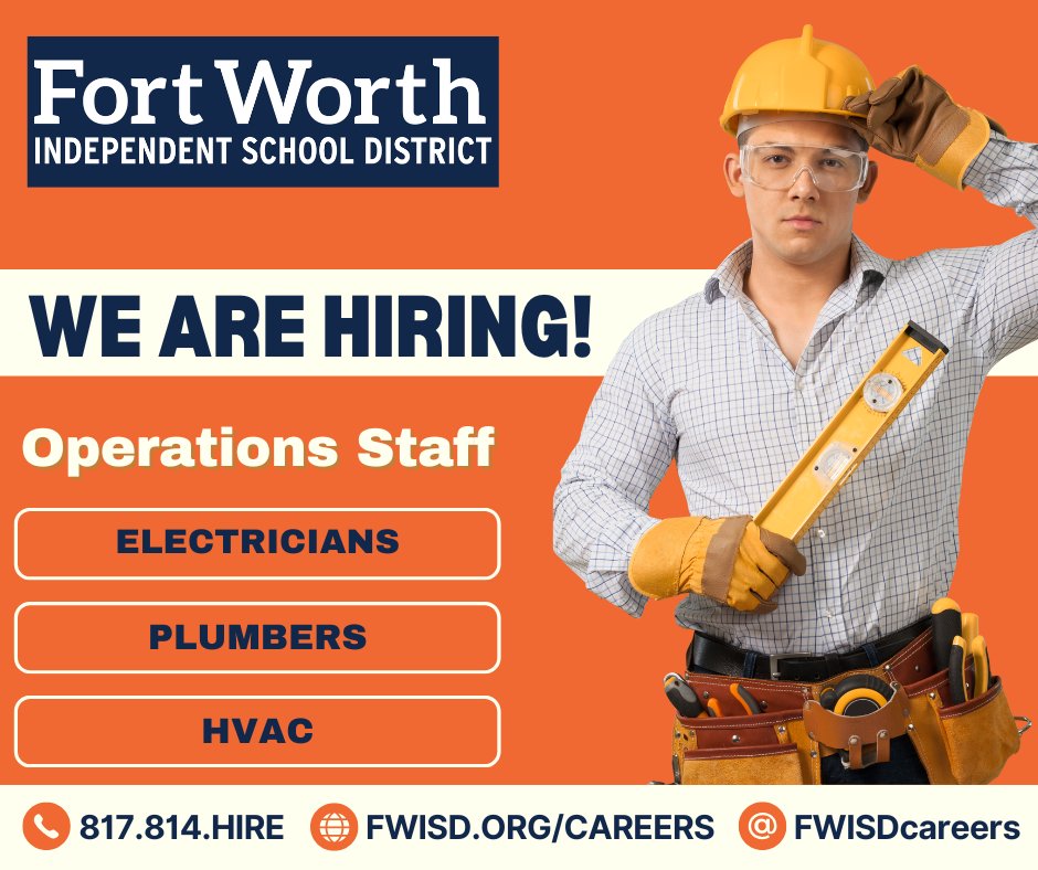 Behind every great school is a skilled maintenance team. Find Yourself in the Fort Worth ISD today! Apply at fwisd.org/careers.