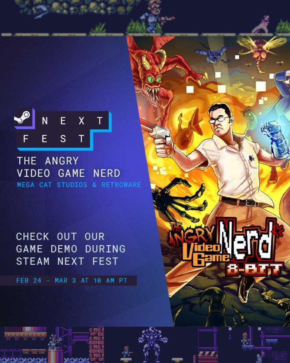 megacatstudios's tweet photo. #SteamNextFest is here!
We're excited to present the demos of #ZPF, #MaximumApocalypse, and #AVGN8bit that will capture the adrenaline in your veins! Experience high energy action of the fest from Feb 24 to Mar 3. 🔥
Check them out on #Steam!
ZPF: https://t.co/FAGxno9edx
Maximum Apocalypse: https://t.co/p2GwQrH1tq
The AVGN 8-bit: https://t.co/FTZxE3ZIpD