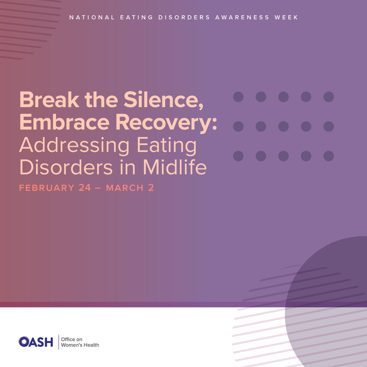 womenshealth's tweet image. #EatingDisorders affect ~28.8M Americans during their lifetime. This week during National Eating Disorders Awareness Week, learn more about the 2025 theme, “Break the Silence, Embrace Recovery: Addressing Eating Disorders in Midlife.” #NEDAW ms.spr.ly/6015UNi7b