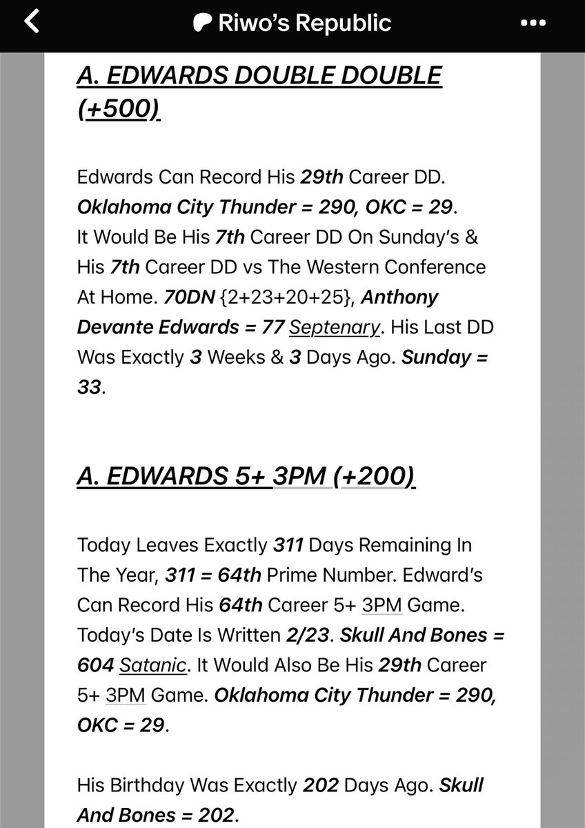 A. EDWARDS DOUBLE DOUBLE (+500) ✅💰

Ant Finishes On Exactly 29 Points &amp; Records His 29th Career Double Double. “Oklahoma City Thunder” = 290 

We Were 1 3PM Off Cashing Another +200, But Cant Complain With A +500! 📲👨‍🔬

#Gematria #BringTheNice