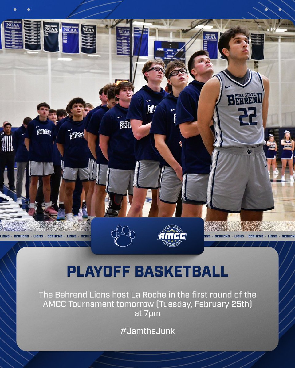 🚨PLAYOFF BASKETBALL🚨

Clear your calendars tomorrow night to see the Behrend Lions battle La Roche. Tip-Off is at 7pm in the Junker Center!