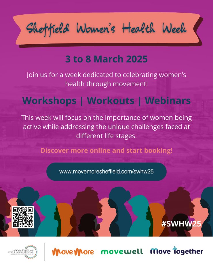 Advanced Wellbeing Research Centre (@shu_awrc) on Twitter photo Our friends at <a href="/movemoresheff/">Move More Sheffield</a> have organised a fantastic schedule of events to celebrate Womenâs Health Week from 3-8 March
All workshops, workouts and webinars are free and open to everyone!
Visit movemoresheffield.com/swhw25 for full details and to book onto sessions! Our friends at <a href="/movemoresheff/">Move More Sheffield</a> have organised a fantastic schedule of events to celebrate Womenâs Health Week from 3-8 March
All workshops, workouts and webinars are free and open to everyone!
Visit movemoresheffield.com/swhw25 for full details and to book onto sessions!