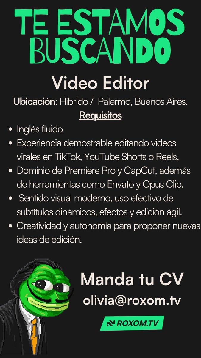 olivia_pando's tweet image. Estamos buscando gente para sumar a @RoxomTV 🚀 Roxom TV no es solo otro medio de crypto. Venimos a cambiar la forma en que se vive y se consume contenido en la industria. Somos content first, con un streaming 24/7 y programas propios.

Es como si Bloomberg y MTV tuvieran un…