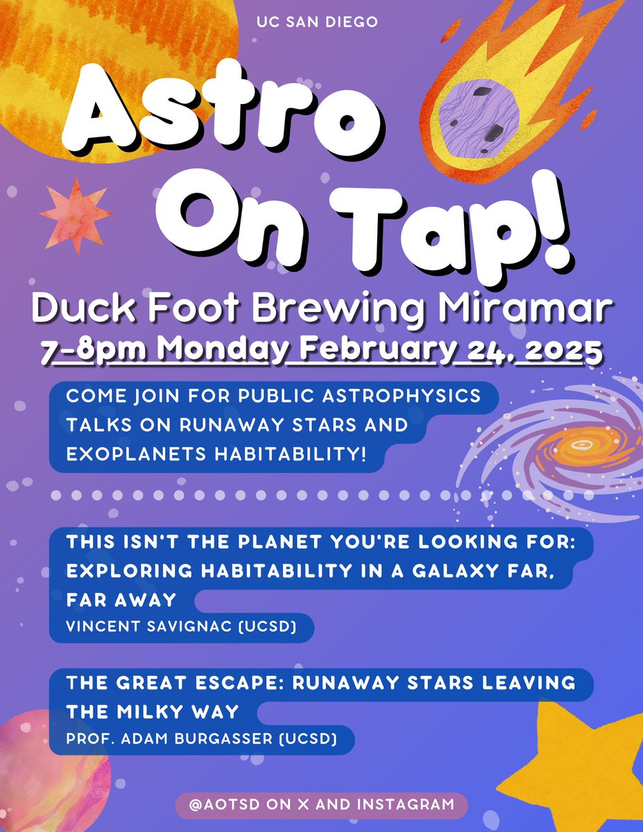🚀 TONIGHT! 7pm at Duck Foot Brewing, Miramar (8920 Kenamar Dr #210, San Diego) 🚀
#AstronomyOnTap #astronomy #science #duckfootbrewing