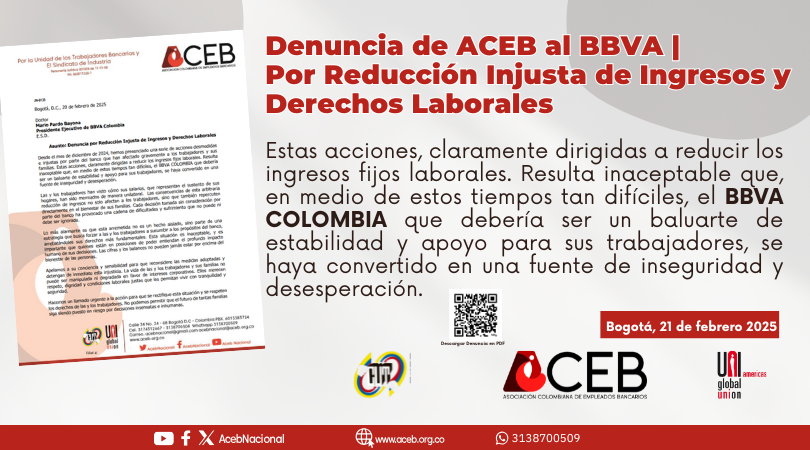 acebnacional's tweet photo. Denuncia de ACEB al BBVA | Por Reducción Injusta de Ingresos y Derechos Laborales https://t.co/qw1lCAlEC2 https://t.co/4Tcgj2Qm9O