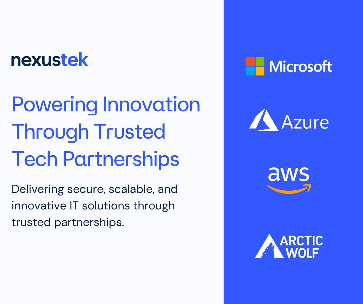 NexusTek's tweet image. NexusTek partners with tech leaders like Microsoft, AWS, and Arctic Wolf to deliver secure, scalable IT solutions.
Learn how these partnerships drive business success: nexustek.info/41yLLXZ
#TechPartnerships #Cybersecurity #CloudSolutions #Innovation #NexusTek