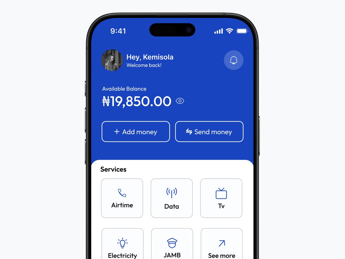Kemi_Designs's tweet photo. I’m designing this project and aiming to take it live🚀. With Payve💙 you can pay all your bills and recharge your network seamlessly, clean UI and a top-notch experience. I need more feedback on where I can adjust and improve Drop your thoughts below👇🏽✨ #Fintech #UIDesign https://t.co/ZGxs0MGTnI
