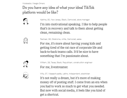 Many heavy TikTok users have a dream for how they’d make money on the app.  Read more on our latest <a href="/nytopinion/">New York Times Opinion</a> focus group here: nytimes.com/interactive/20…