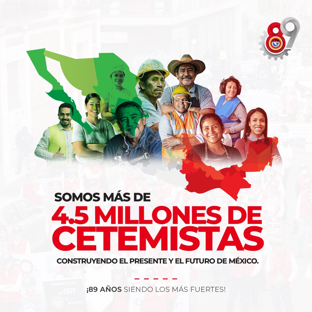 📢 ¡Somos más de 4.5 millones de cetemistas construyendo México!
Desde cada industria y rincón del país, nuestro esfuerzo impulsa el presente y el futuro del sindicalismo.

💪 ¡89 años siendo los más fuertes! #OrgullosamenteCetemistas