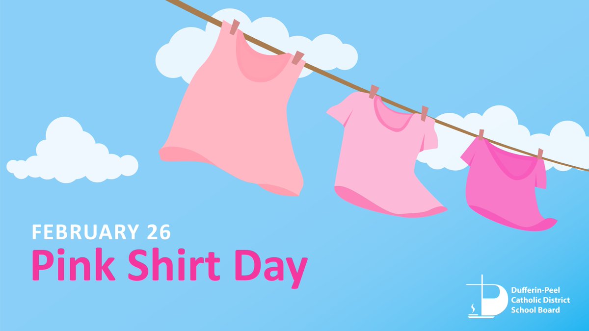 On Feb 26, DPCDSB will observe Pink Shirt Day, a day dedicated to standing up against bullying in all its forms, raising awareness about bullying prevention, and uplifting kindness and inclusion. 

Read our Community Information Bulletin for more details: dpcdsb.info/PinkShirtDay20…