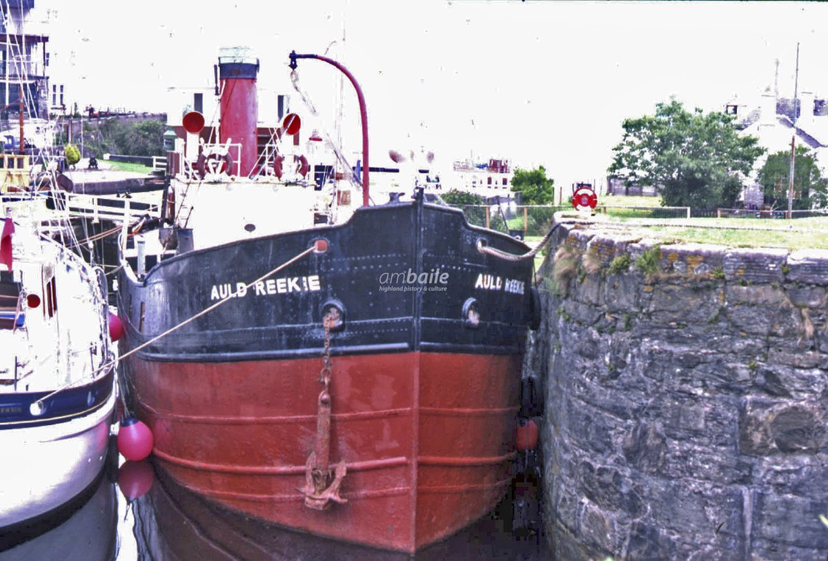 The steam puffer “Auld Reekie” at the Crinan Canal basin, early 1980s.

Built for the Admiralty in 1943 she was purchased by Sir James Miller, a former Lord Provost of Edinburgh, in 1968. He named the boat “Auld Reekie” and had her converted to provide basic accommodation for 20