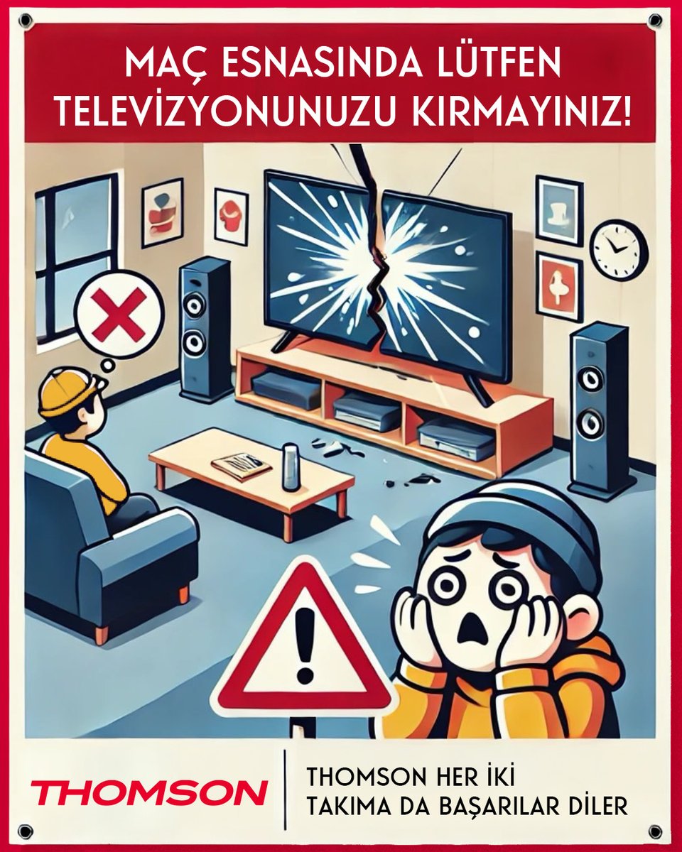 ThomsonTurkiye's tweet photo. Bugünkü derbide herhangi heyecan, öfke, gerginlik ya da sevinç sebebiyle kasten kırılan tv’lerden sorumlu olmayacağımızı ve her iki takıma da başarılar dilediğimizi kamuoyuna duyururuz.

#ThomsonTürkiye https://t.co/uIvp9fNT5q