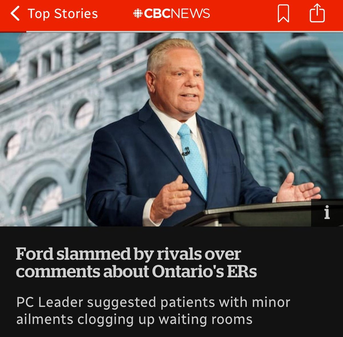 Shame on Premier Ford. As an ER doc - who attends to people with minor complaints alongside critical patients I never blame the patient - because they don't have options. <a href="/fordnation/">Doug Ford</a> <a href="/BonnieCrombie/">Bonnie Crombie 🇨🇦</a> <a href="/MikeSchreiner/">Mike Schreiner</a> <a href="/MaritStiles/">Marit Stiles</a> <a href="/CAEP_Docs/">CAEP</a> <a href="/OntariosDoctors/">Ontario Medical Association</a> 
cbc.ca/news/canada/to…