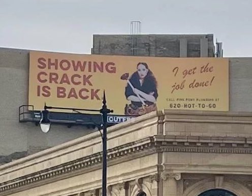 PopBase's tweet image. New billboard spotted of Chappell Roan as a plumber for her upcoming single ‘The Giver’:

“Showing crack is back.”