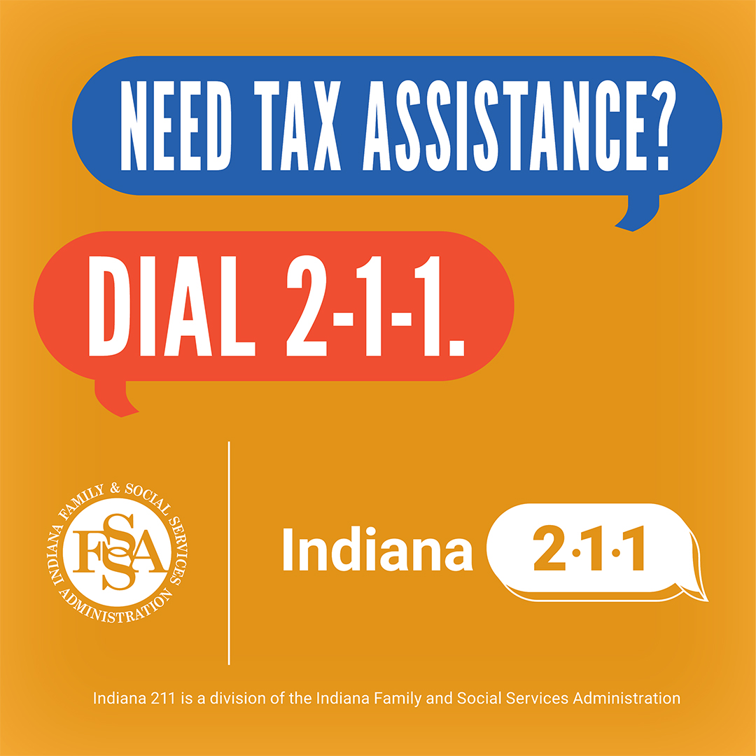 Tax season is here. Indiana 211 community navigators are available to provide you with Volunteer Income Tax Assistance (VITA) locations and other FREE tax assistance resources located throughout Indiana. Call 2-1-1 to find FREE tax assistance in your community.