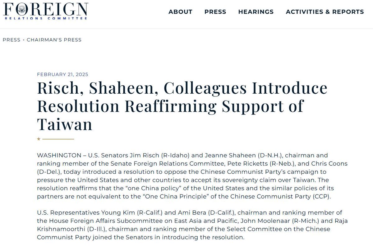 We are deeply thankful to the Senate Foreign relations committee @senateforeign is reaffirming US support of Taiwan with a resolution to counter false narrative perpetuated by the CCP on UN Resolution 2758.

#OneTaiwanOneChina
#SenateForeign
#2758out
#UnitedNations