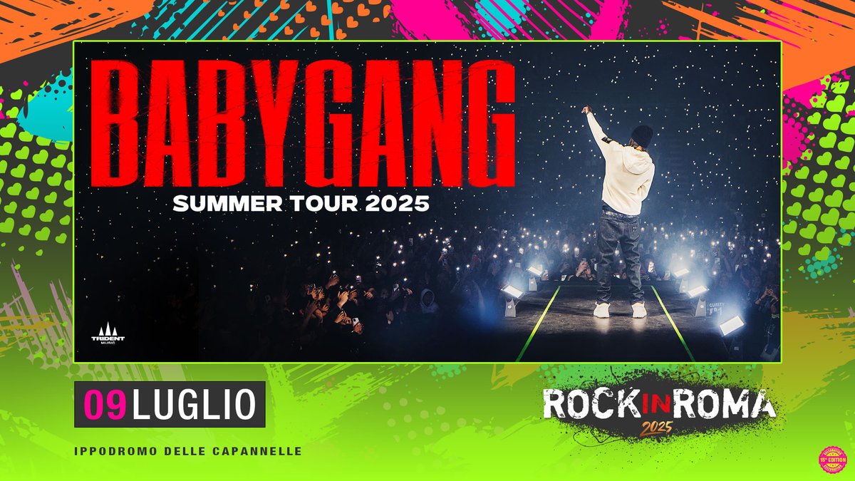 Baby Gang fa tappa nella Capitale con il suo SUMMER TOUR 2025!

9 LUGLIO 2025 | Baby Gang @ Rock in Roma
📍 Ippodromo delle Capannelle

Biglietti disponibili su <a href="/TicketOneIT/">TicketOne</a>