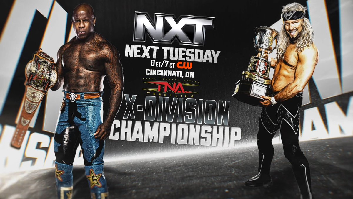 WWE NXT (@wwenxt) on Twitter photo TOMORROW on #WWENXT
🙌 NQCC vs. The Hardy Boyz
🔥 <a href="/Steph_Vaquer/">Stephanie Vaquer</a> vs. <a href="/karmen_wwe/">karmen petrovic 🗡</a> - Women's #NATitle
👊 <a href="/WWEJeVonEvans/">Je’Von Evans</a> & <a href="/starkmanjones/">Ricky Saints</a> vs. <a href="/OfficialEGO/">“All Ego” Ethan Page</a> & <a href="/WesLee_WWE/">WES LEE</a>
👀 <a href="/TheMooseNation/">MOOSE™️</a> vs. <a href="/LexisKingWWE/">King</a> - <a href="/ThisIsTNA/">TNA Wrestling</a> X-Division Championship
📍 CINCINNATI
📺 8ET/7CT <a href="/TheCW/">The CW</a> TOMORROW on #WWENXT
🙌 NQCC vs. The Hardy Boyz
🔥 <a href="/Steph_Vaquer/">Stephanie Vaquer</a> vs. <a href="/karmen_wwe/">karmen petrovic 🗡</a> - Women's #NATitle
👊 <a href="/WWEJeVonEvans/">Je’Von Evans</a> & <a href="/starkmanjones/">Ricky Saints</a> vs. <a href="/OfficialEGO/">“All Ego” Ethan Page</a> & <a href="/WesLee_WWE/">WES LEE</a>
👀 <a href="/TheMooseNation/">MOOSE™️</a> vs. <a href="/LexisKingWWE/">King</a> - <a href="/ThisIsTNA/">TNA Wrestling</a> X-Division Championship
📍 CINCINNATI
📺 8ET/7CT <a href="/TheCW/">The CW</a>