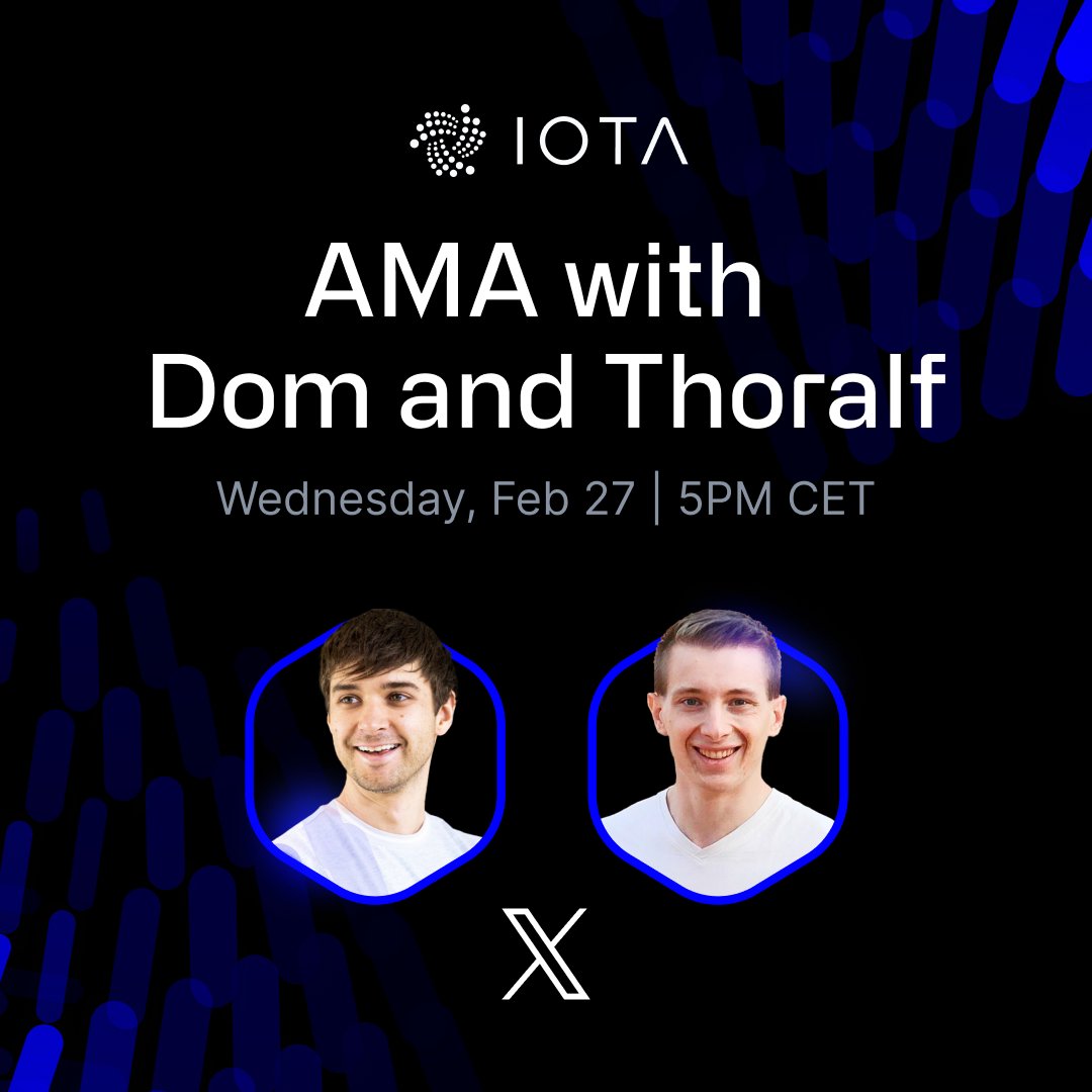 iota's tweet photo. 🎙️ Ready for an AMA?
Join us on @iota for an X-live chat with @DomSchiener and Thoralf, Senior Software Engineer for our Smart Contract Platform &amp; Dev Tools.
🗓️ Wed, 27th at 5:00 PM
Got questions? Ask them in our Discord  # ama-questions channel ⤵️
https://t.co/vbg93hQBiG https://t.co/9AdTfAIR6M