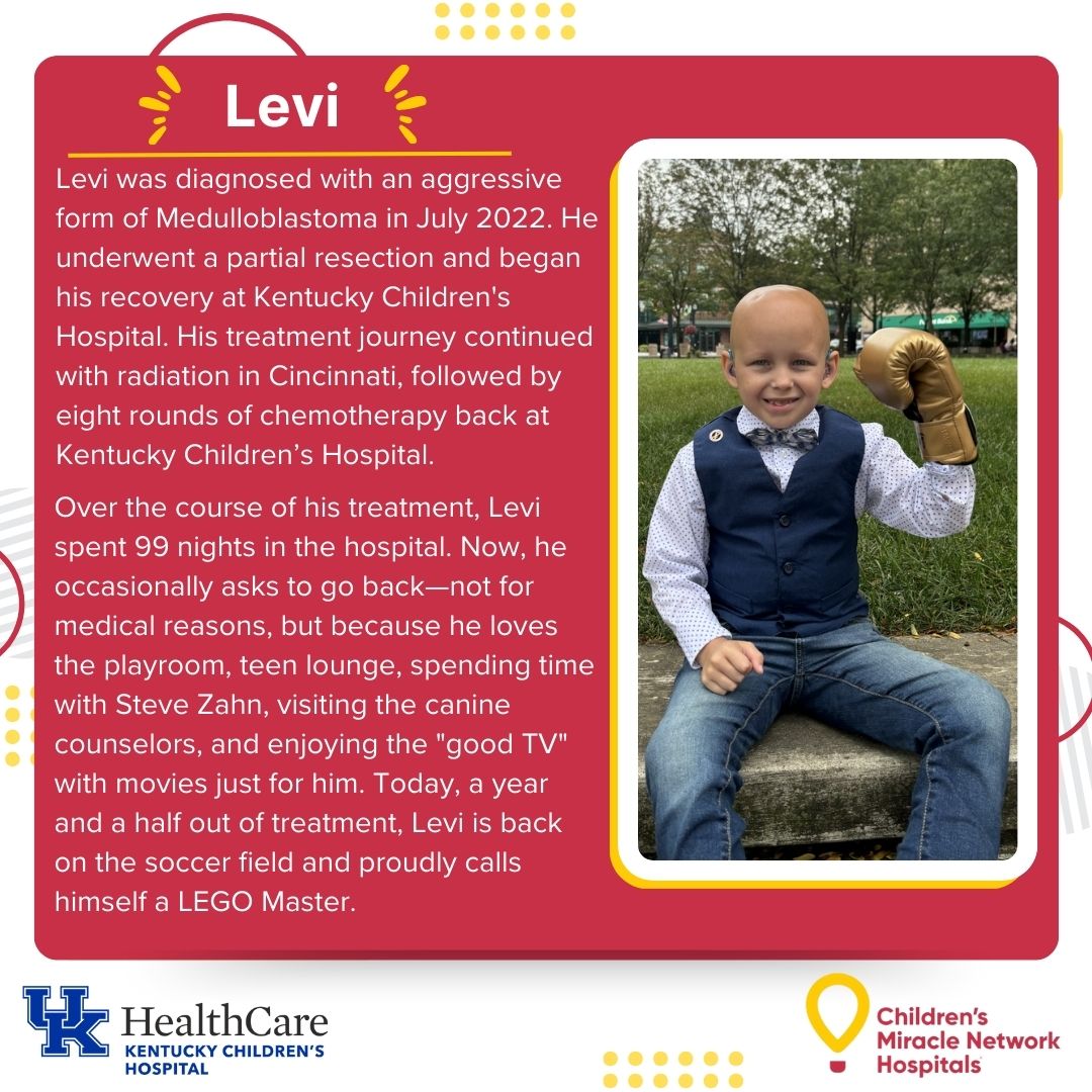 @CMNKentucky (@cmnkentucky) on Twitter photo Meet Levi, one of our incredible 2025 CMNH Miracle Kids! Diagnosed with Medulloblastoma in 2022, he has demonstrated remarkable strength and resilience. We’re overjoyed to see him thriving today! 💛 #CMNKY <a href="/KCHKids/">Kentucky Children's</a> @cmnhospitals Meet Levi, one of our incredible 2025 CMNH Miracle Kids! Diagnosed with Medulloblastoma in 2022, he has demonstrated remarkable strength and resilience. We’re overjoyed to see him thriving today! 💛 #CMNKY <a href="/KCHKids/">Kentucky Children's</a> @cmnhospitals