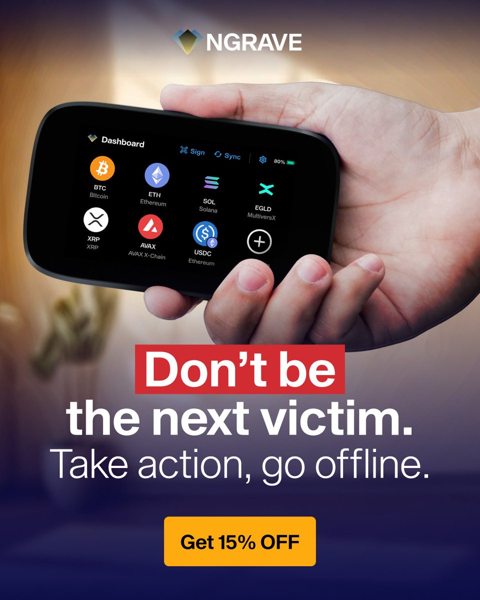 🚨 15% Off NGRAVE ZERO &amp; COMBO 🚨

⚡️ Shop now with code: GOCOLD 👇
shop.ngrave.io/discount/GOCOLD

Taking control of your crypto doesn't have to be complicated 🔐 

Move your crypto offline with NGRAVE ZERO.

Why choose NGRAVE ZERO? 
✔️ Only wallet that achieved EAL7 security