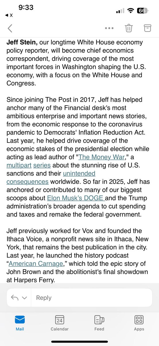 Some personal news: 

Today I was named the chief economics correspondent for The Washington Post, where I’ve been since 2017

Infinitely grateful for my editors, colleagues, sources and, above all, readers who made this possible 

Reach me anytime securely on Signal: 9178872891