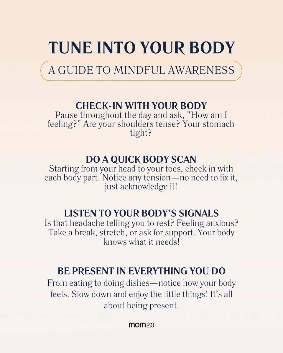 Getting present starts with checking in with you. 💖 Moms, listen to your body—physically, mentally, and emotionally—without judgment. #MindfulLiving #SelfCare #GroundedEnergy