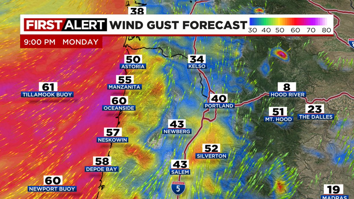 WeatherLadyKZ's tweet photo. 🌬️ First Alert: Strong Winds 🌬️
Winds pick up today, strongest on the coast. Alert from this afternoon–tomorrow AM.
🌧️ Risks:
High Winds: Damage, outages
Saturated Ground: Tree falls, mudslides
⚠️ Stay safe & secure loose items!
#ORWeather #PNWStorm @fox12oregon @fox12weather https://t.co/FDSASGPqBc
