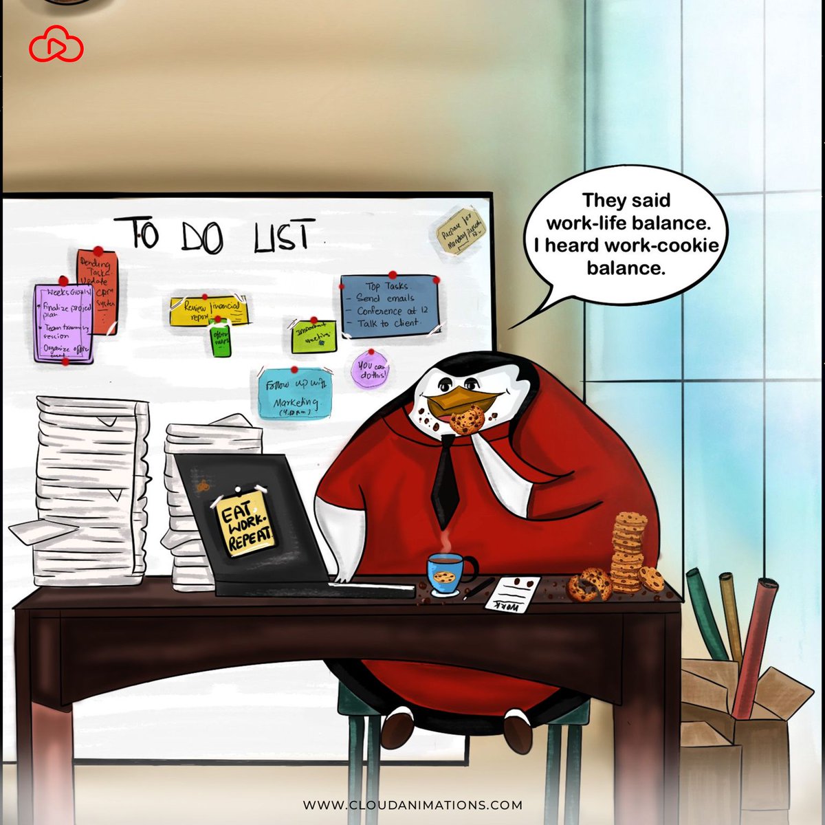 Cloudanimatio's tweet photo. Productivity at it's peak. A perfect combo of sugar-rush, gooey chocolate goodness, and lots of deadlines! 

https://t.co/60t9si9pmb

#CloudAnimations #Illustration #Penguin #WorkLifBalance #Sketch #Inky https://t.co/PTnmNDsgUf