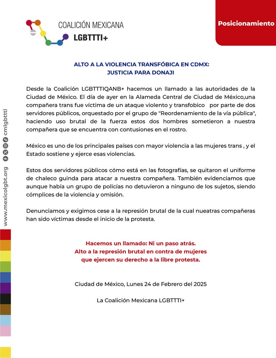 cmlgbttti's tweet photo. En plena Alameda Central, una compañera trans fue brutalmente agredida por2 servidores públicos del grupo de “Reordenamiento de la vía pública”. Esta agresión no es un hecho aislado: es parte de la violencia sistemática que el Estado sostiene contra las mujeres trans en México. https://t.co/ZSiSpx5E6S