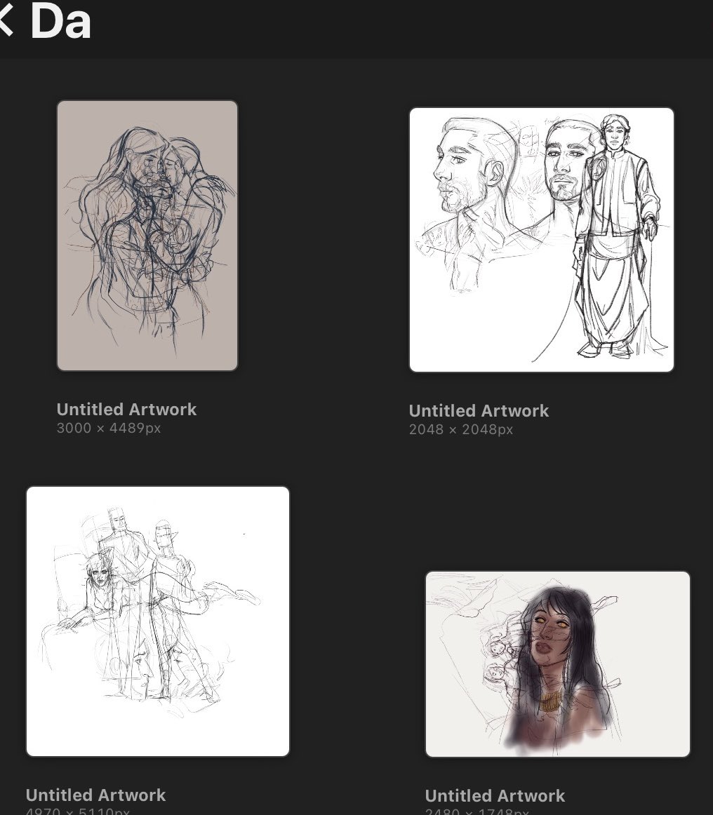 comically adhd things about me: having to keep all my wips&amp;sketches layers toggled on at once else they disappear to the ether evermore (I forget they’re there) (this isn’t even the worst examples)