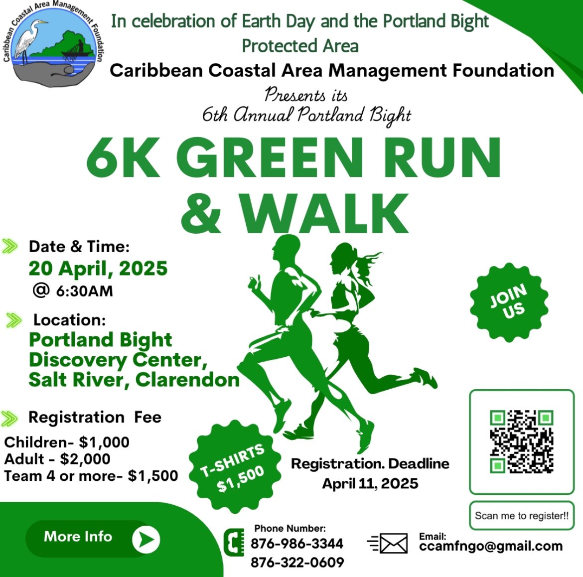 ccam_foundation's tweet photo. Join us for C-CAM’s 6th Annual Green Run/Walk on April 20th, 2025, as we celebrate Earth Day and the Portland Bight Protected Area’s birthday! 🌎🎉 Lace up, go green, and run for a cause—protecting our planet’s natural treasures. 🌿🏃‍♂️💚Sign up today and be a part of the movement. https://t.co/gmTbJfF06C
