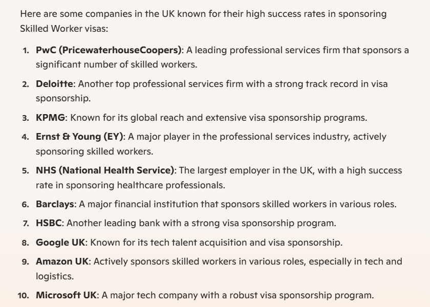 Funminz's tweet photo. Here are some companies in the UK known for their high success rates in sponsoring Skilled Worker visas: https://t.co/eKRFULKoUq