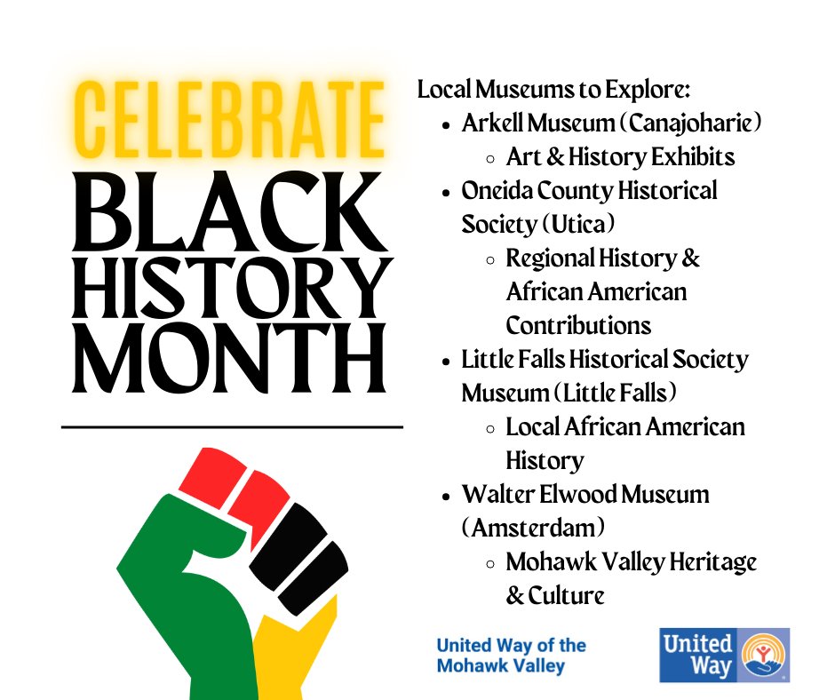 UnitedWayMV's tweet photo. Please join us as we celebrate Black History Month by visiting local museums and exhibits that honor our local heritage and culture. 
#unitedwayny #UnitedWayWW https://t.co/ov1XvW7VEk
