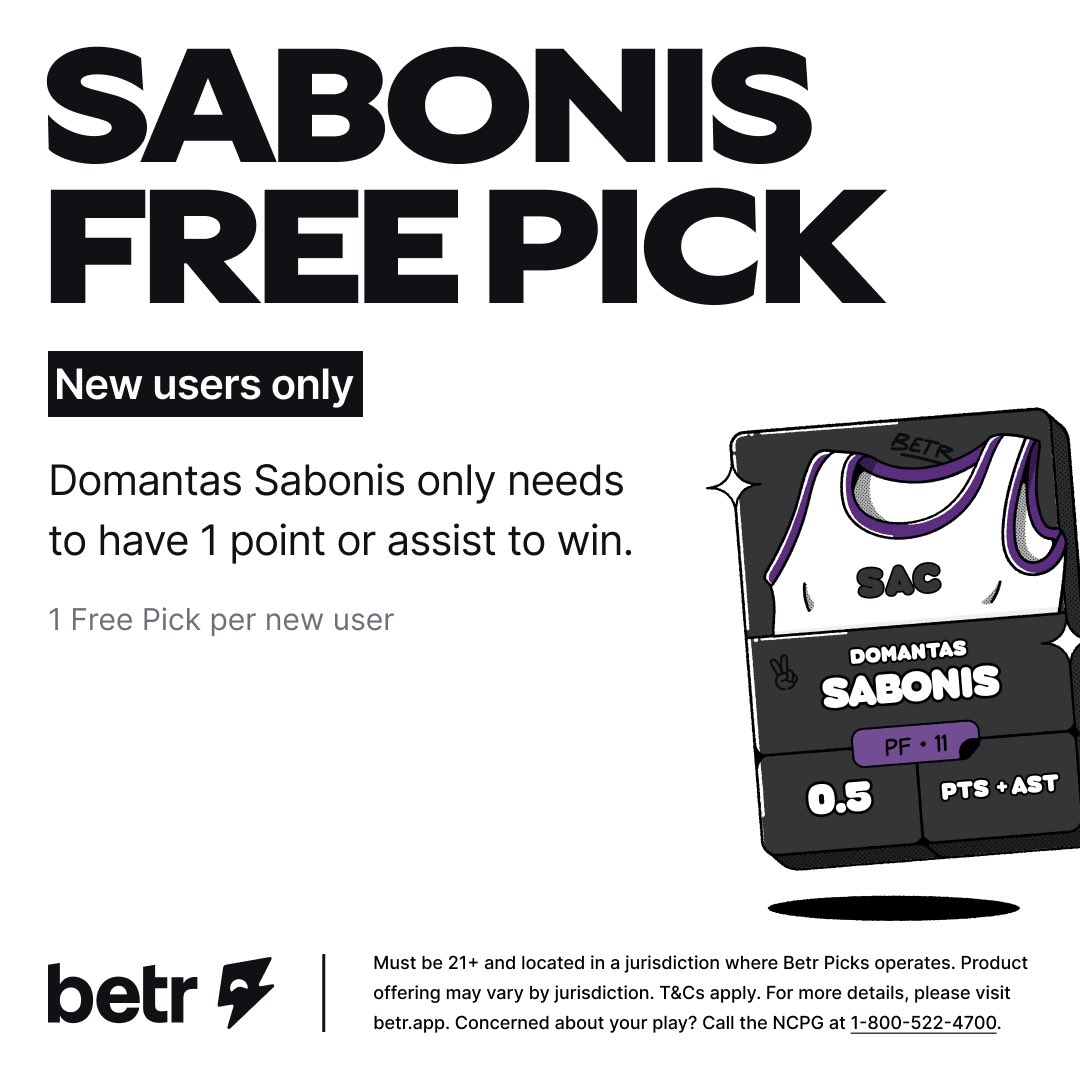 AlexCaruso's tweet photo. Betr has a Free Picks for New Users Today

Domantas Sabonis Over 0.5 Points

You can Unlock this play with⬇️

Code CARUSO for $250 Entry Match
https://t.co/yQ3AGx9c7J https://t.co/FRWmA5l1df