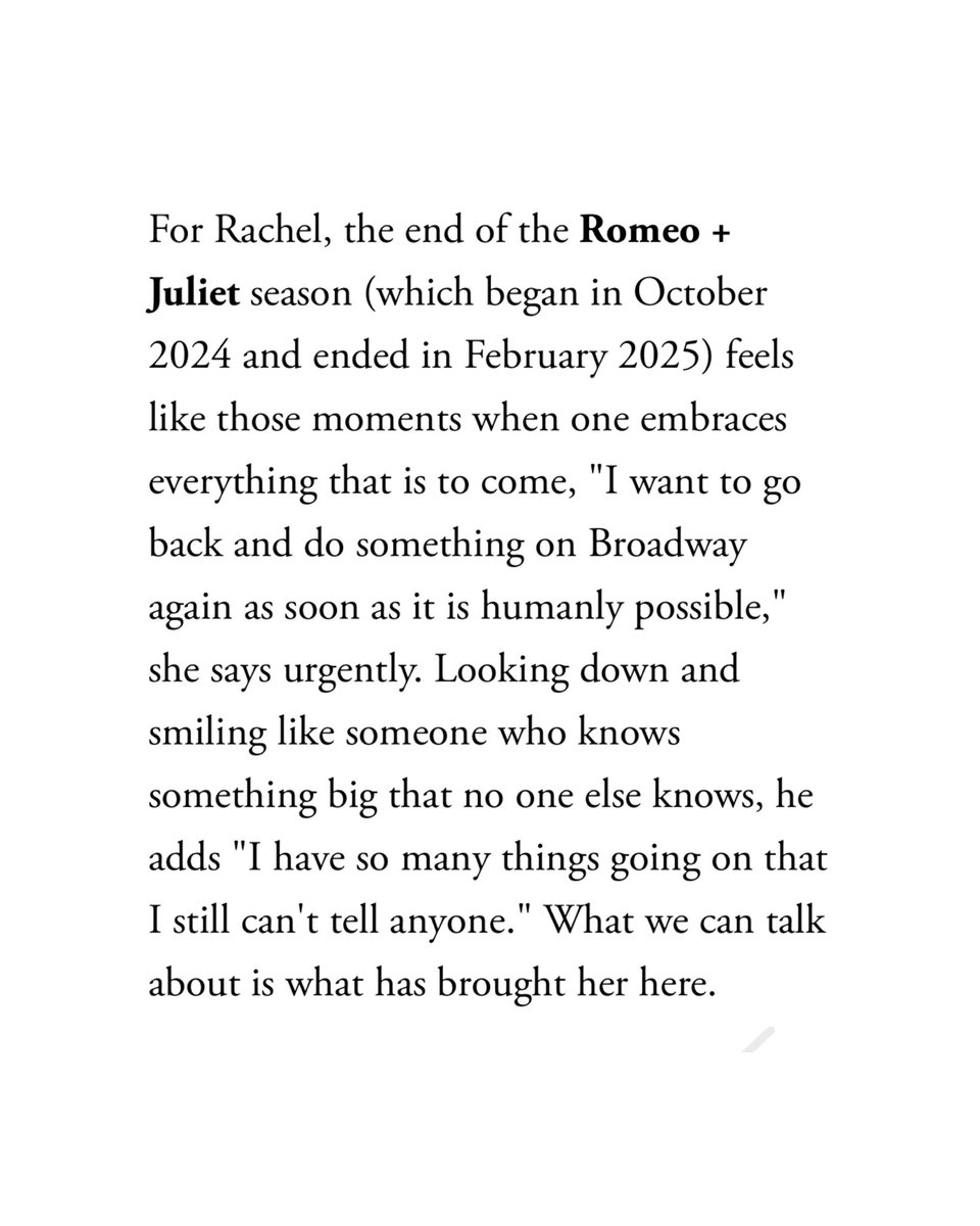 In new interview for Vogue Mexico Rachel admits she wants to go back to Broadway “as soon as it is humanly possible” but adds that she has a lot going on that she can’t tell anyone about! 👀