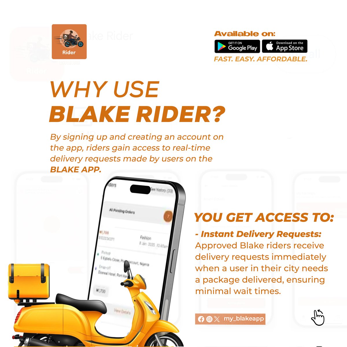 my_blakeapp's tweet photo. dey enjoy us 😜

Those of una wey get bike?
You get Dispatch Riders?
You need more money, Abi?

Blake is introducing a whole new feature 
The BLAKE RIDER

We no wan talk too much...
If you have a bike or a rider and you want to know how to make more money 

We dey wait you
#blake https://t.co/u5bMw3zD5z