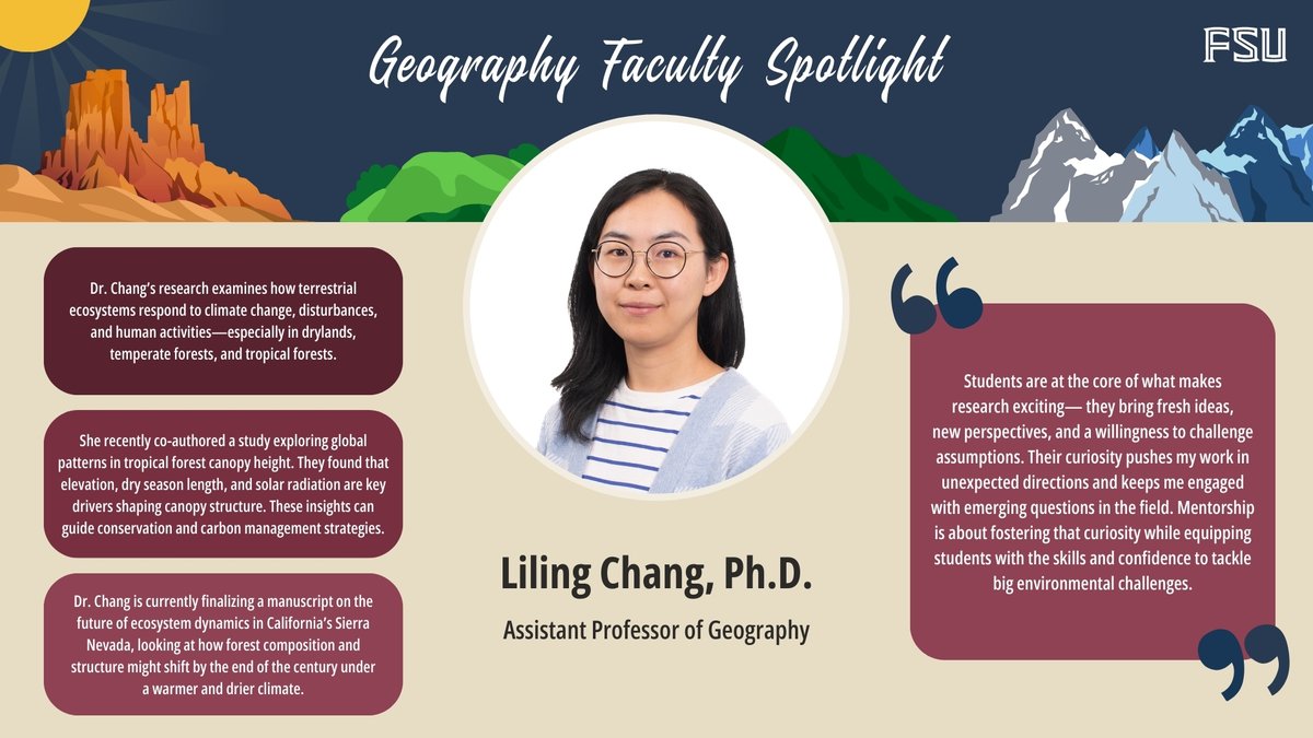 Happy Monday! Today, we're spotlighting Dr. Liling Chang, Assistant Professor of Geography. 

To learn more about the Department of Geography, visit cosspp.fsu.edu/geography.