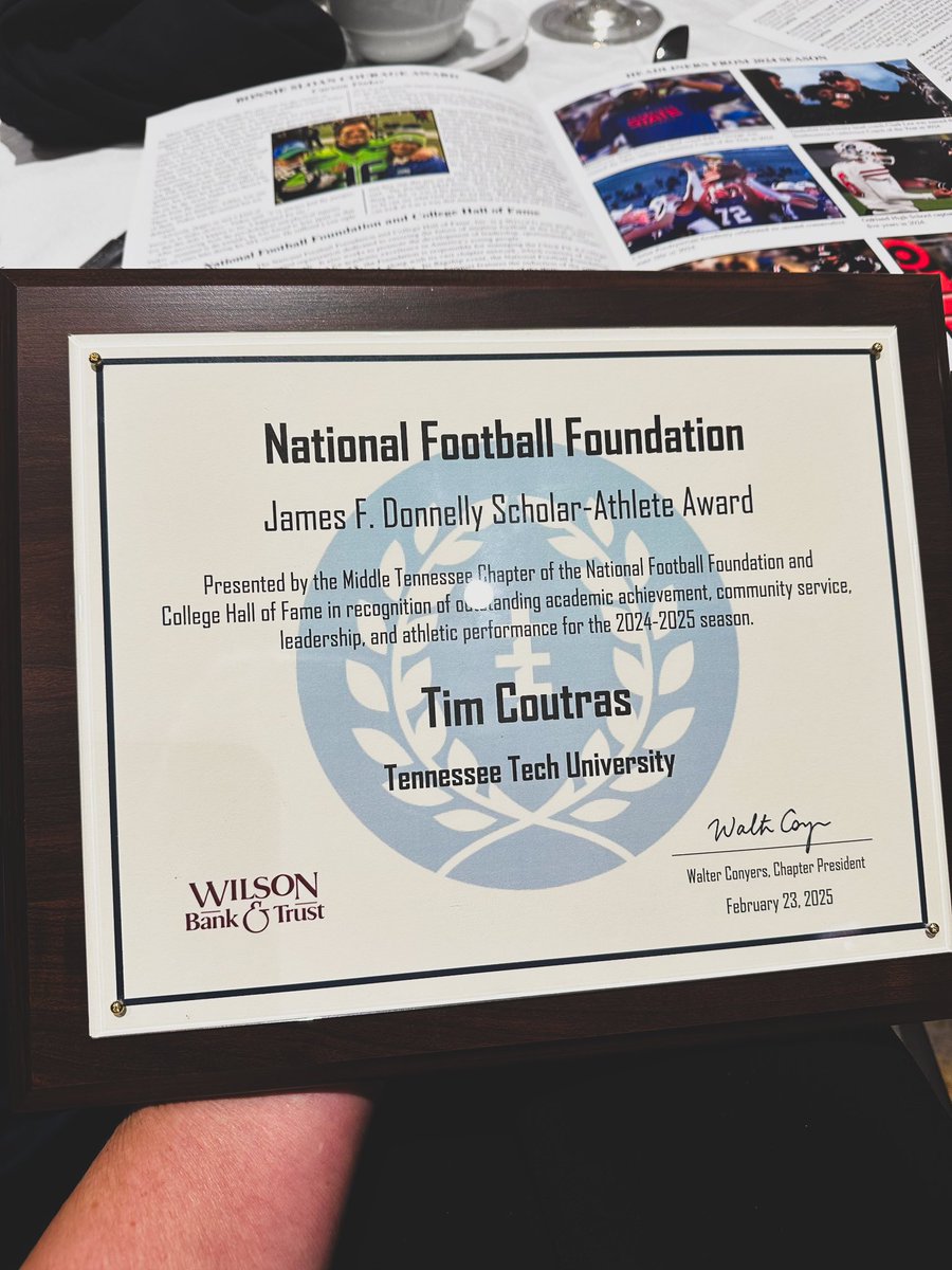 TTU Football (@tntechfootball) on Twitter photo Handling important business in Nashville this weekend 💼 <a href="/NFFNetwork/">National Football Foundation</a>
Congratulations to our very own <a href="/timcoutras/">Tim Coutras🎱</a> on earning a statewide award for his achievements in academics, community service, leadership and athletic performance!🏆
#AimHigh | #WingsUp Handling important business in Nashville this weekend 💼 <a href="/NFFNetwork/">National Football Foundation</a>
Congratulations to our very own <a href="/timcoutras/">Tim Coutras🎱</a> on earning a statewide award for his achievements in academics, community service, leadership and athletic performance!🏆
#AimHigh | #WingsUp