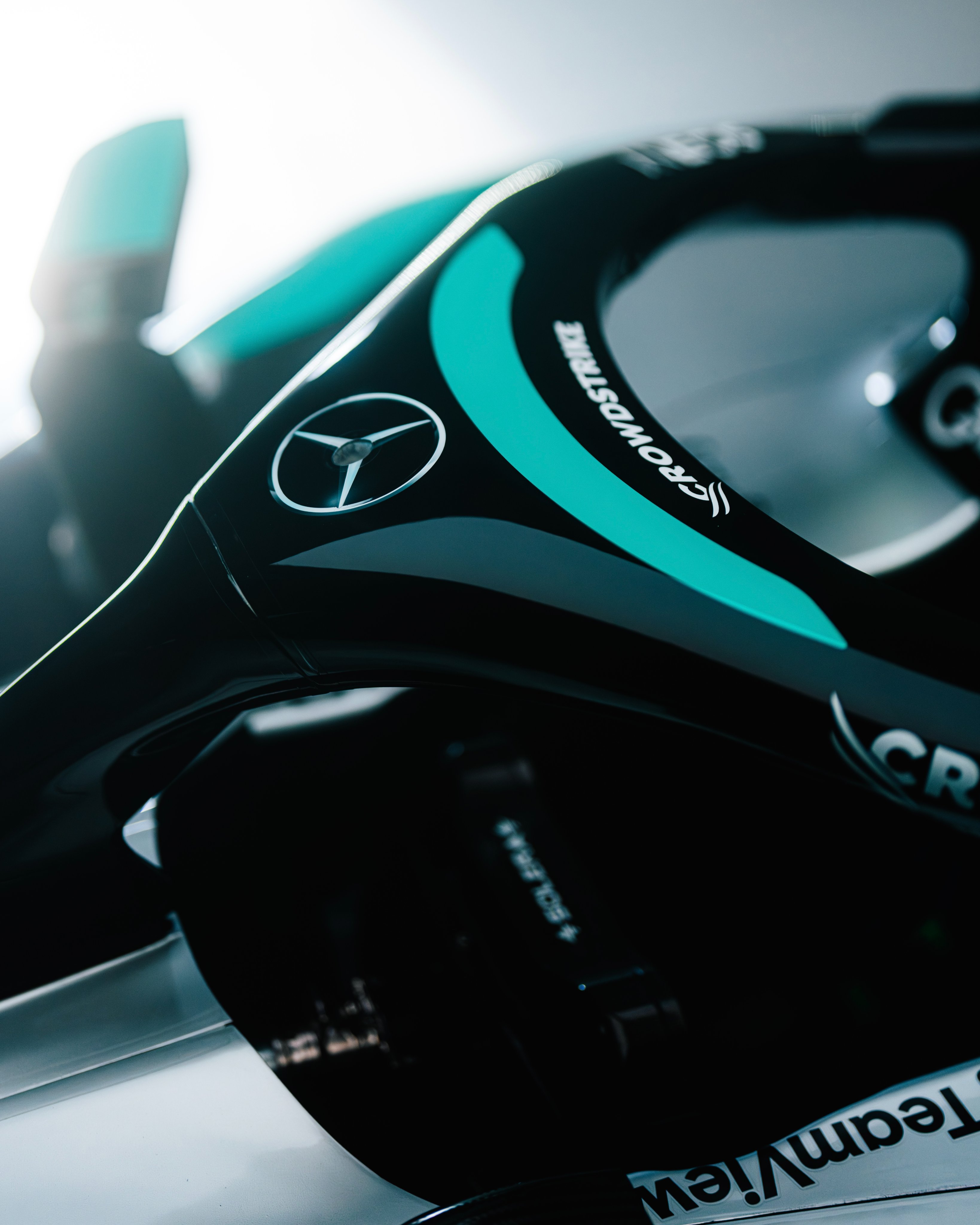 The Mercedes star on the top of the halo. 
