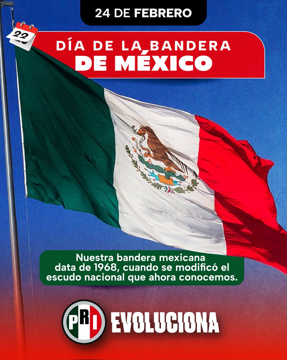 🇲🇽 Hoy celebramos con orgullo el Día de la Bandera, símbolo de nuestra historia, identidad y unidad como nación.

El PRI reafirma su compromiso de defender los valores que nos hacen fuertes: justicia, democracia y libertad. Que nuestra bandera siga ondeando con honor y esperanza