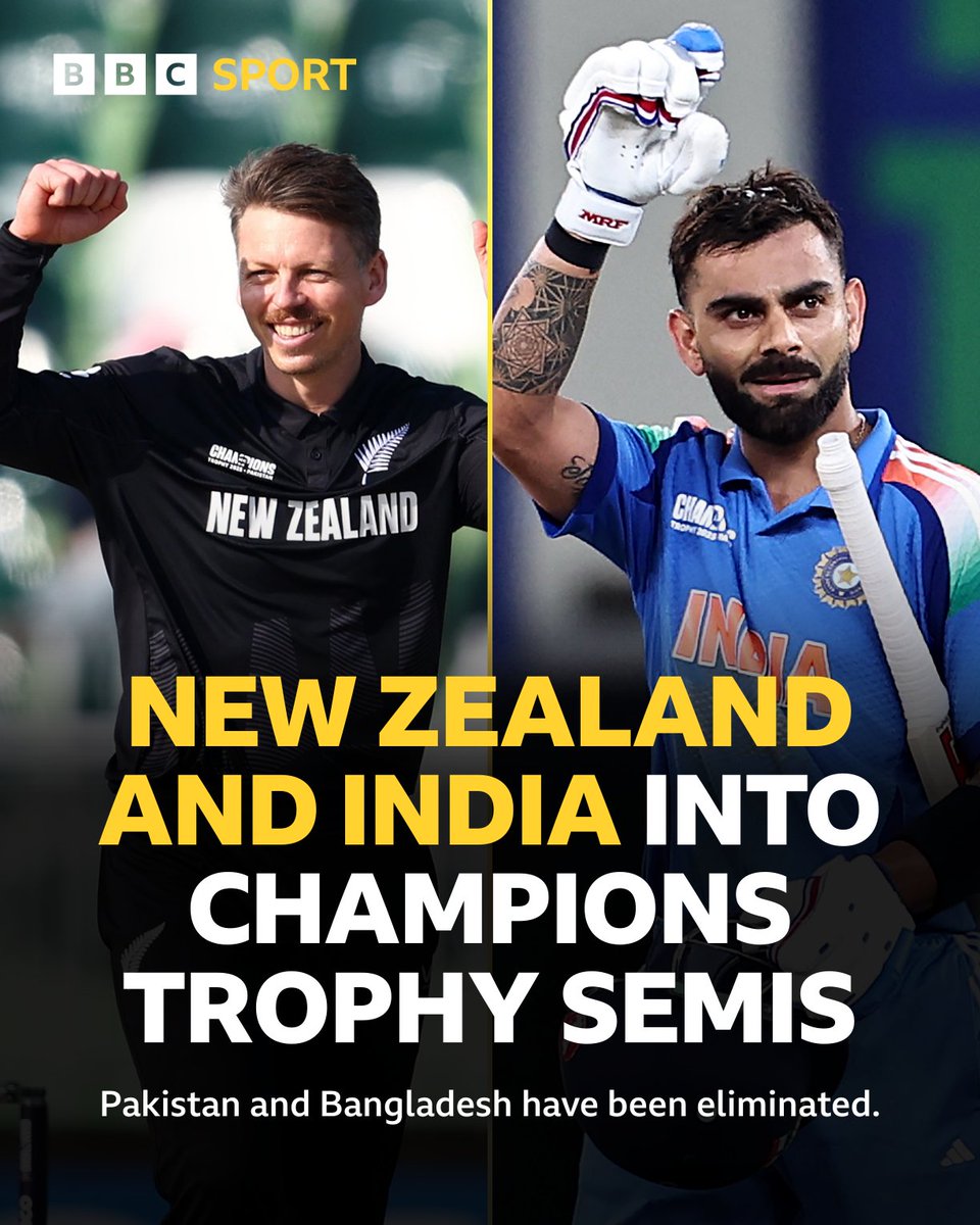 bbctms's tweet photo. Two of the #ChampionsTrophy semi-finalists have been set. 

Who will join them from Group B? 🤔 🏆

#BBCCricket https://t.co/CS1QyGWUG4