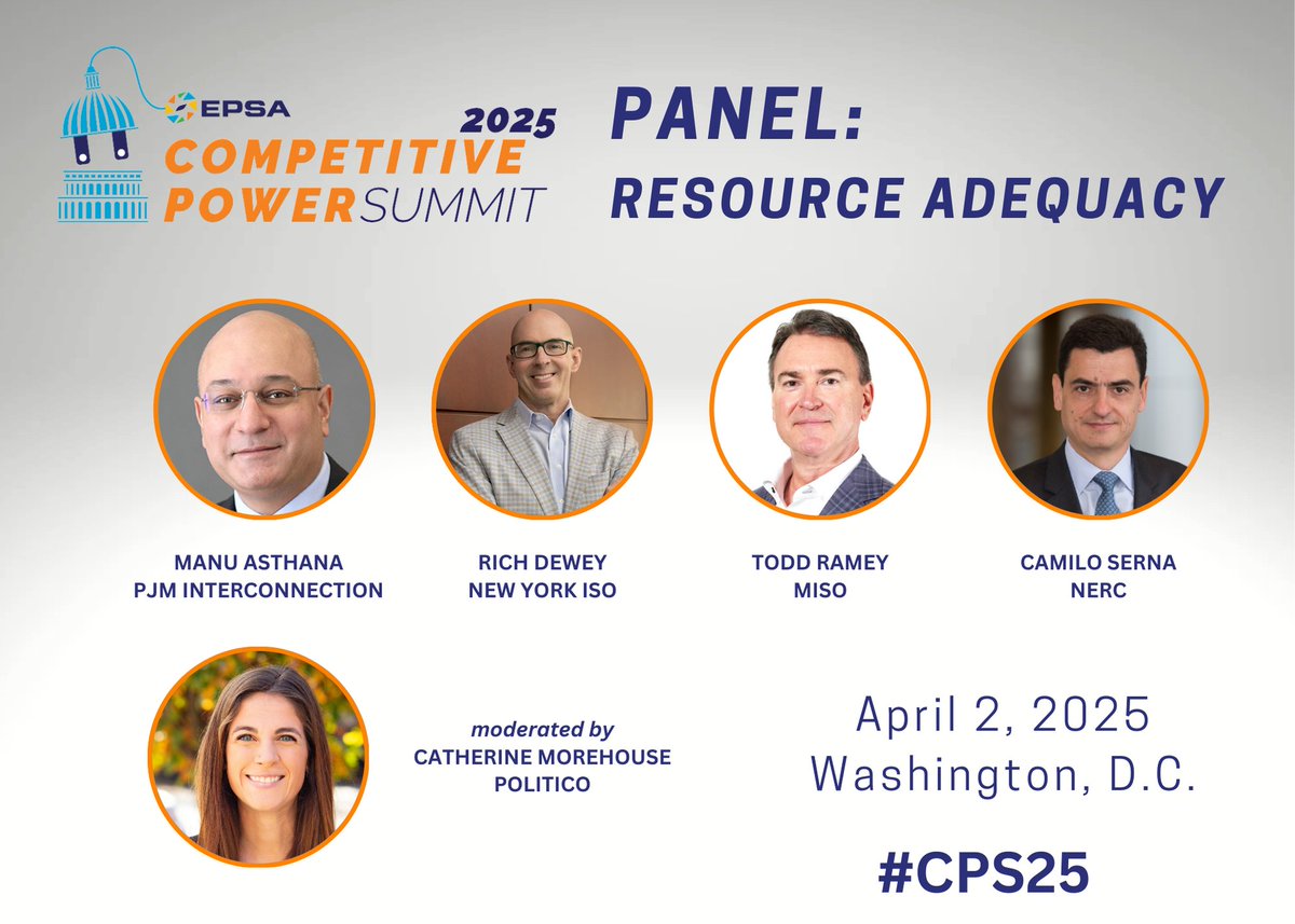 ⚡Panel Spotlight: The clock is ticking on grid reliability—can we keep up with rising demand? ⚡

Join <a href="/MISO_energy/">Midcontinent ISO</a>, <a href="/NERC_Official/">NERC</a>, <a href="/NewYorkISO/">New York ISO</a>, <a href="/pjminterconnect/">PJM Interconnection</a>, <a href="/cmorehouse10/">catherine morehouse</a>  &amp; more April 2 in DC at EPSA’s Competitive Power Summit.

5 weeks to go - register now!