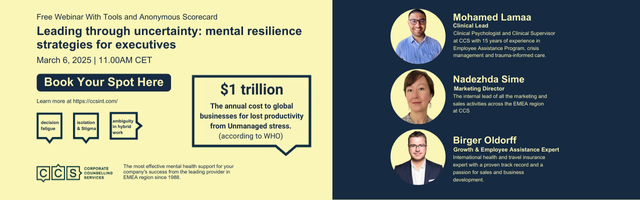 Alberto_Vaccaro's tweet photo. Supera l'incertezza attraverso lo sviluppo della resilienza: registrati a questo webinar gratuito di CCS (Corporate Counseling Service) su LinkedIn a questa pagina: https://t.co/OSLCEpG87x https://t.co/Sx2aVfPajW
