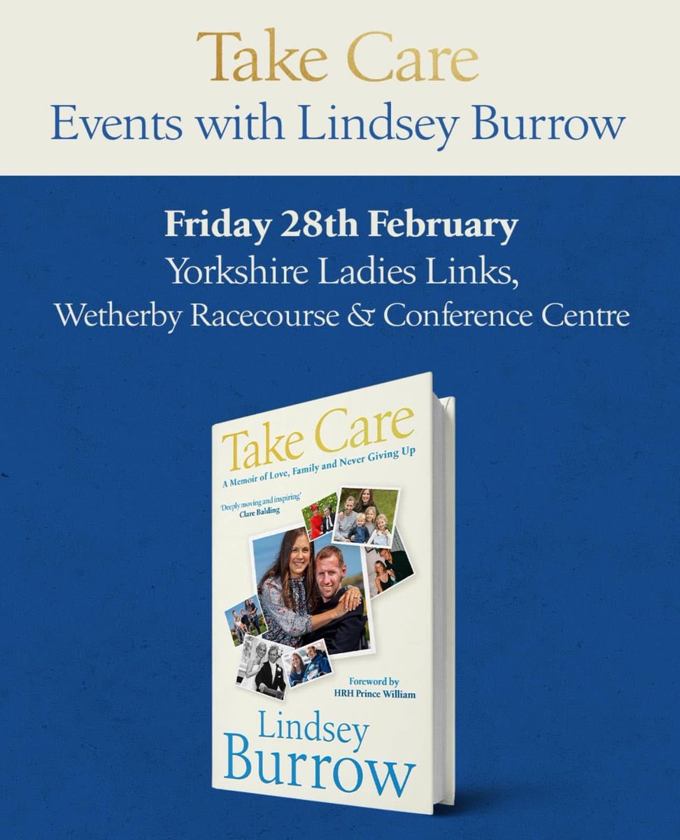 Yorkshire Ladies Links (@ladieslinks) on Twitter photo We're thrilled to host the launch of Lindsey Burrow’s book Take Care at #YorkshireVoices2025!
Join us on 28th Feb <a href="/WetherbyRaces/">Wetherby Racecourse</a> to meet Lindsey & get your signed copy.
Book FREE tickets here: yorkshireladieslinks.co.uk/events/yorkshi…
#TakeCare #LindseyBurrow #YorkshireLadiesLinks <a href="/Rob7Burrow/">Rob Burrow CBE</a> We're thrilled to host the launch of Lindsey Burrow’s book Take Care at #YorkshireVoices2025!
Join us on 28th Feb <a href="/WetherbyRaces/">Wetherby Racecourse</a> to meet Lindsey & get your signed copy.
Book FREE tickets here: yorkshireladieslinks.co.uk/events/yorkshi…
#TakeCare #LindseyBurrow #YorkshireLadiesLinks <a href="/Rob7Burrow/">Rob Burrow CBE</a>