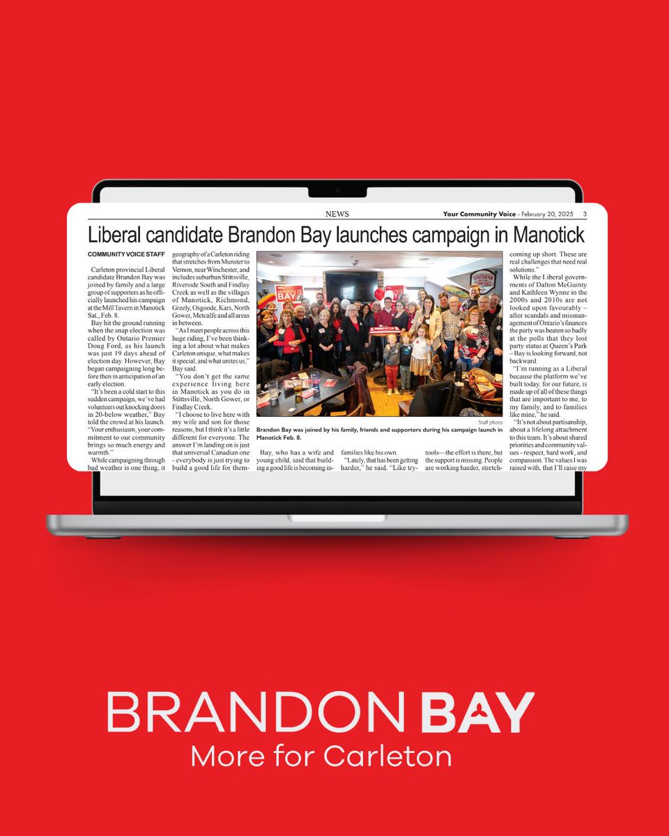 Have you read the newest issue of the Manotick Messenger? My team and I are working hard to secure a good future for Carleton, and to protect vibrant communities just like Manotick. Take a look at what I have to say at the link in my bio! 
#OnPoli #Election2025 #OntarioVotes