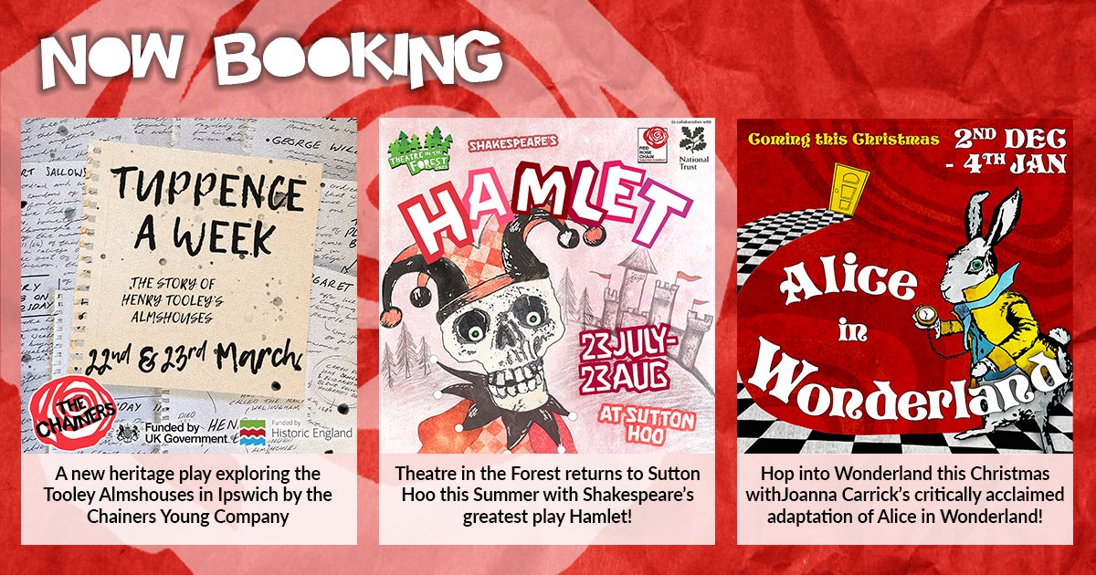 We've got lots coming up so show your love for your local theatre!

📜 Tuppence a Week  22 &amp; 23 Mar
💀 Hamlet  23 Jul to 23 Aug
🎩 Alice in Wonderland  2 Dec to 4 Jan

And if that's not enough, we've got a very exciting announcement coming about  The Ungodly...

#SuffolkTheatre