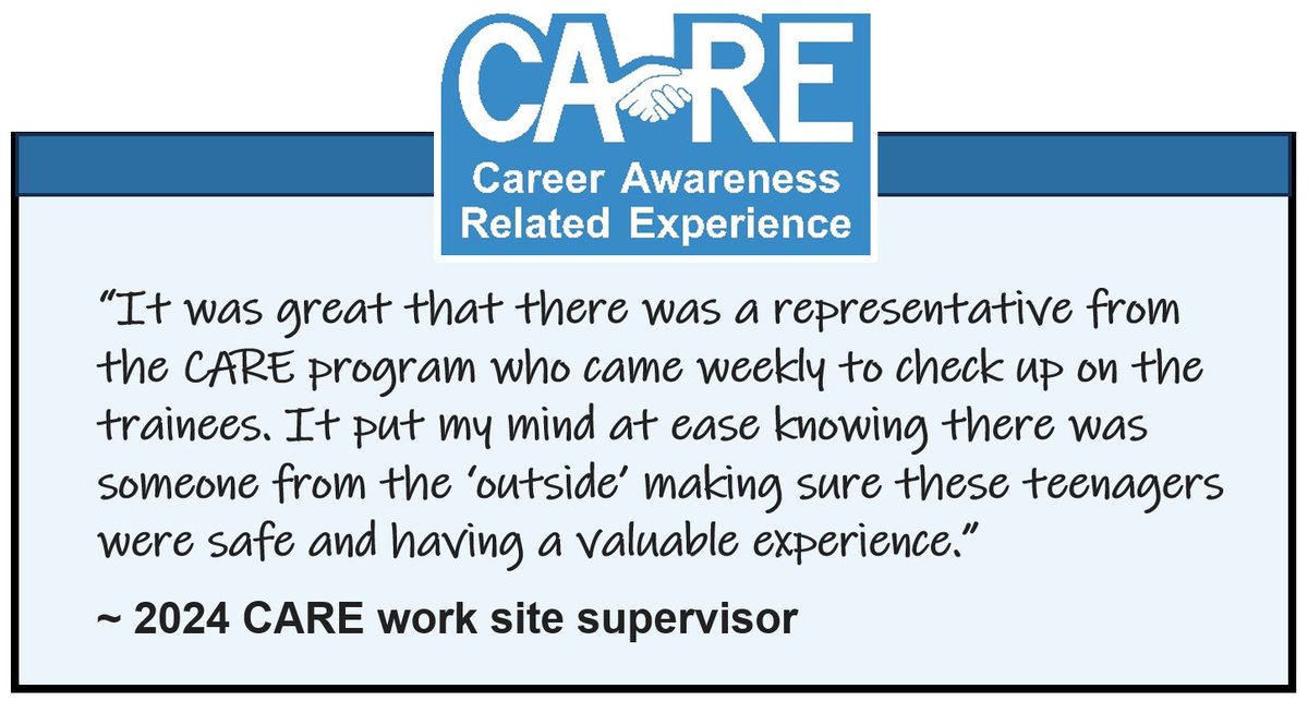All of last year’s worksite supervisors recommend that Columbia teenagers participate in the CARE program in the future.

Do you want to make a difference while receiving free labor during the summer?

Contact Ron Schmidt at Ron.Schmidt@CoMo.gov or 573.874.6300.